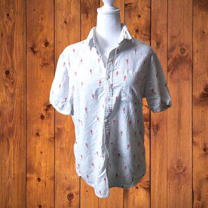 Saks Fifth Avenue Men's Medium Linen Blend Seahorse Print Button Front Shirt